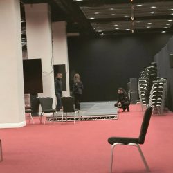 Setup of staging and rehearsals