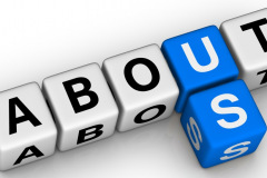 About us - written on wooden cubes