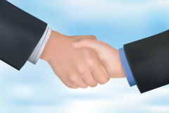 Handshake. Behind is a light blue background