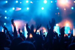Party people enjoy concert at festival. Crowd at concert. Summer music festival